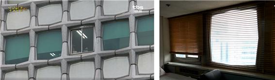 TV 브라운관 모양으로 디자인된 호텔 창문