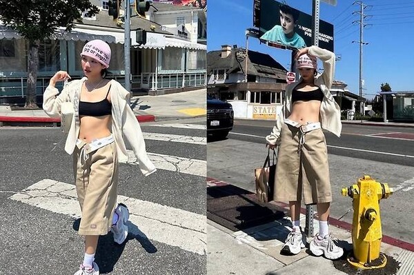 아이들 전소연, 손바닥만한 브라톱 차림 LA 활보