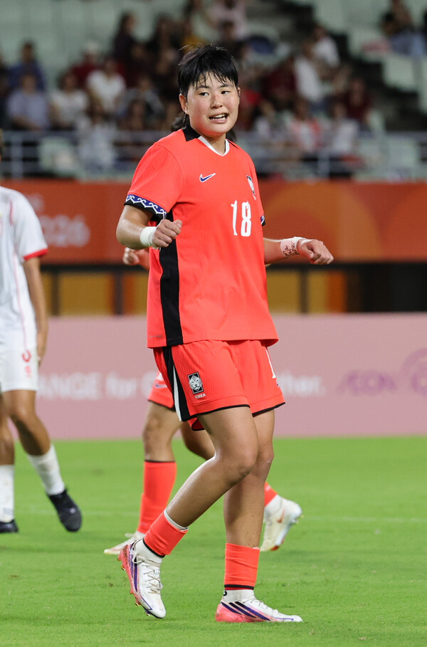 한국 <b>여자축구</b>, 미얀마 <b>5-0 완파</b>…김민지 해트트릭으로 AG 첫 승