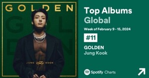 BTS 정국 'GOLDEN', 위클리 톱 앨범 글로벌 차트 15주간 랭크